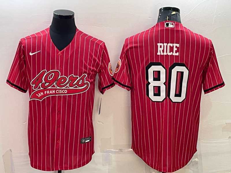Men%27s San Francisco 49ers #80 Jerry Rice Red Pinstripe Color Rush With Patch Cool Base Stitched Baseball Jersey->san francisco 49ers->NFL Jersey